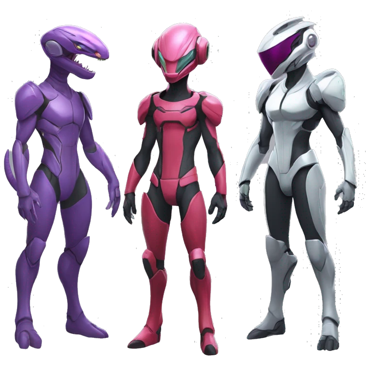 a Reptile-Raptor-Genesect-Mewtwo-Fakémon with a futuristic visor-helmet and wearing a techwear-suit Full Body emoji