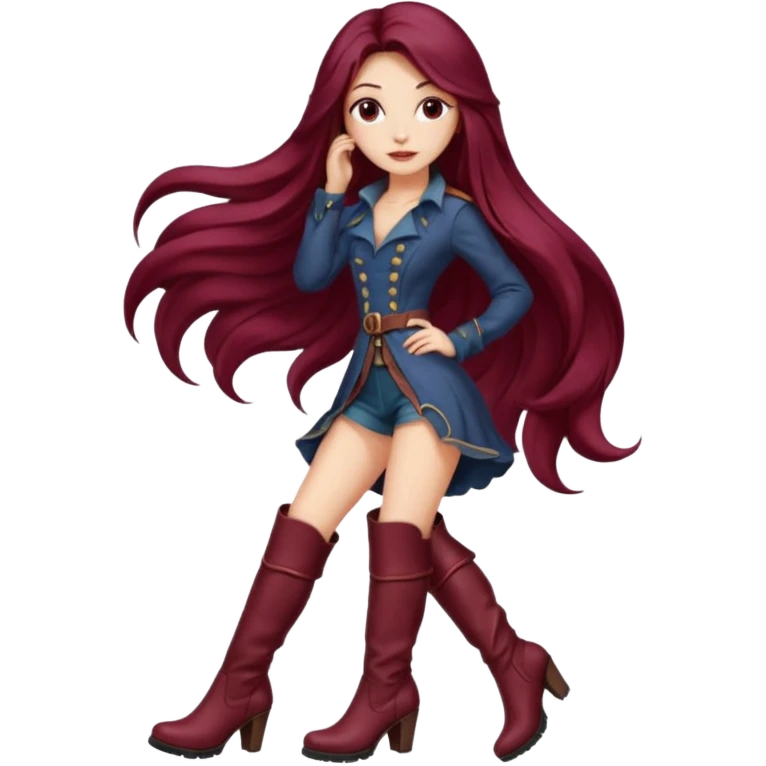 seductive woman with knee high heel burgundy boots emoji