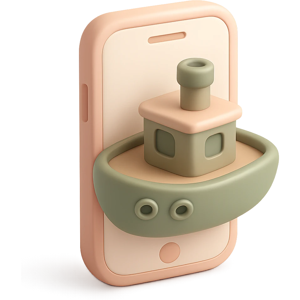 A smartphone with rounded corners and a simple screen display, soft pastel colors, smooth plastic appearance emoji