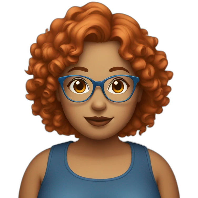 pretty curvy girl with curly copper hair and blue glasses emoji