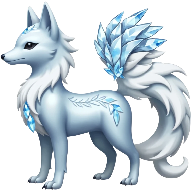 Shiny Silver-White Frosted Ice-Crystal Encrusted Regal Arctic Alolan-Ninetales-Latias-hybrid-creature (full body) emoji