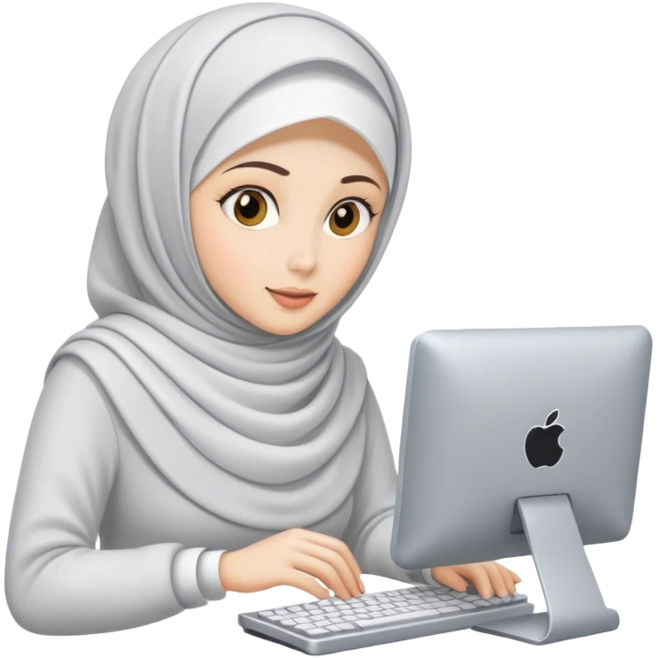 white skin hijab woman working in computer emoji