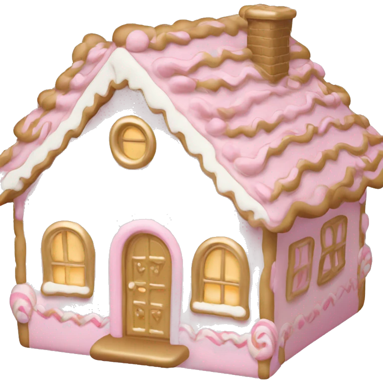 light pink and gold and white gingerbread house emoji