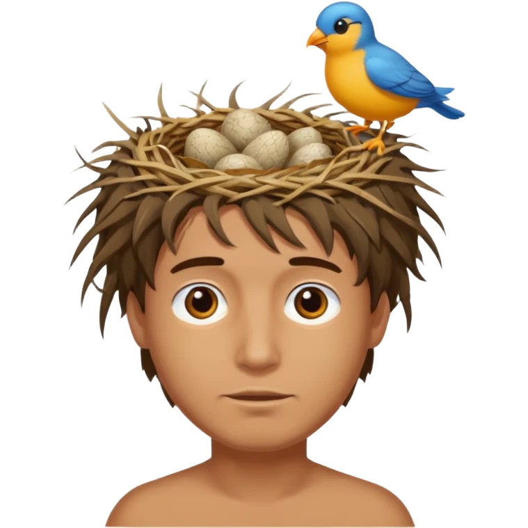 Man who has a birds nest on top of his head for hair emoji