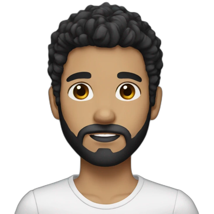 boy with brown eyes big nose black hair and black beard and white boty emoji