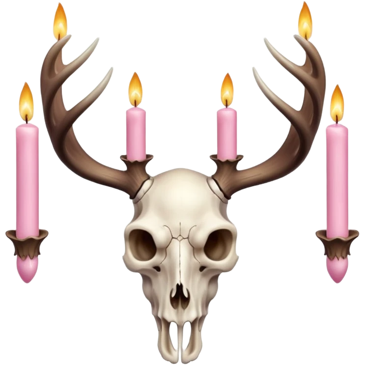 Deer skull with light pink candles on antlers emoji