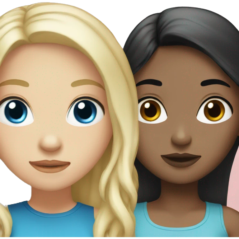 two girls one blonde with blue eyes and one with black hair and brown eyes emoji