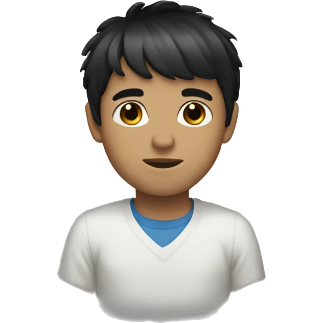 White boy short black hair with bangs brown eyes emoji