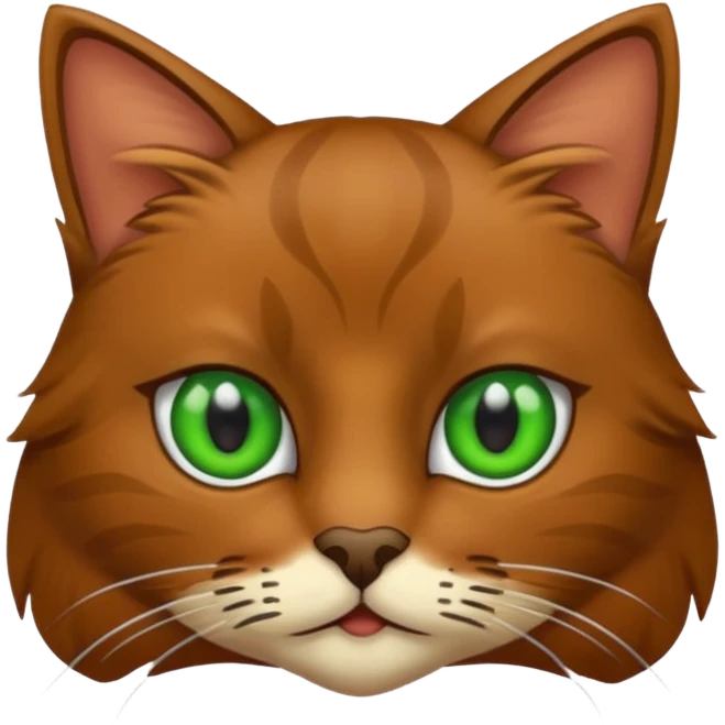 eine braune flauschige niedliche katze mit grünen augen die augen sollen nicht leuchten sondern matt sein  emoji