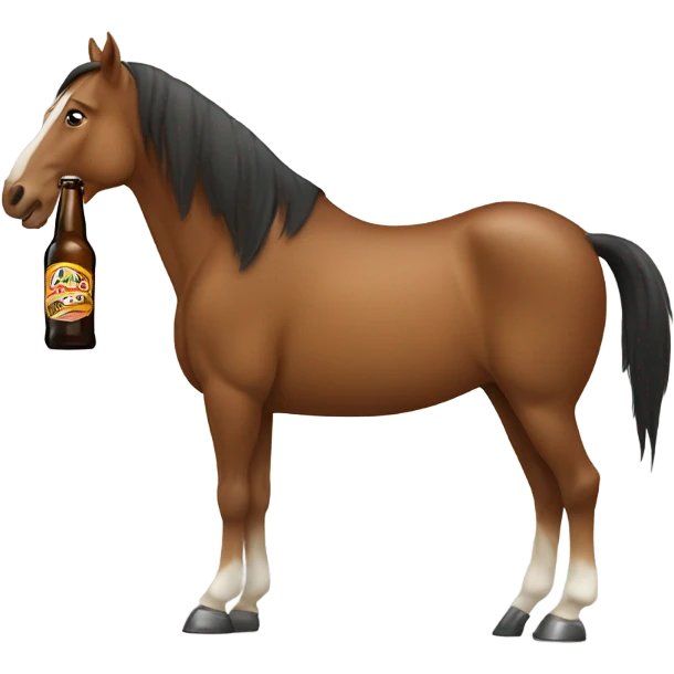 A Horse holding a beer with its len emoji