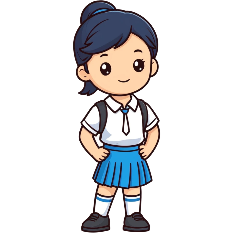 Argentinian school student uniform cartoon style blue skirt or pants white shirt emoji