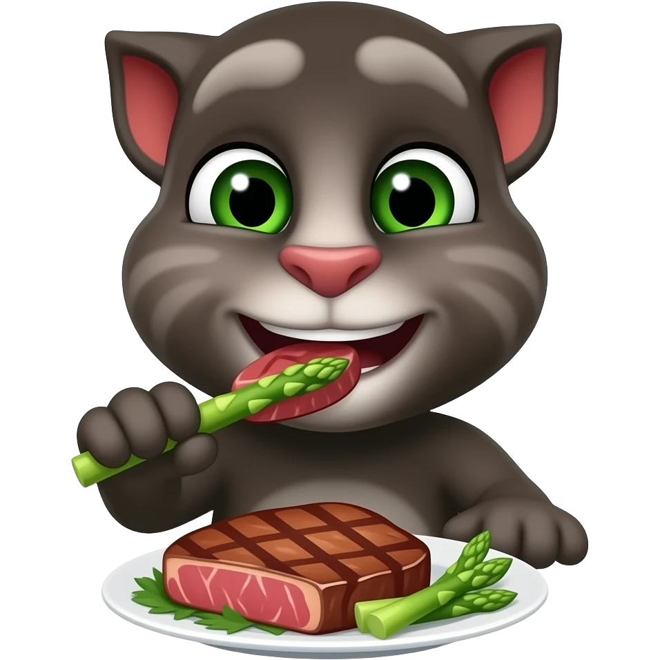 Talking Tom eating Steak and asparagus emoji