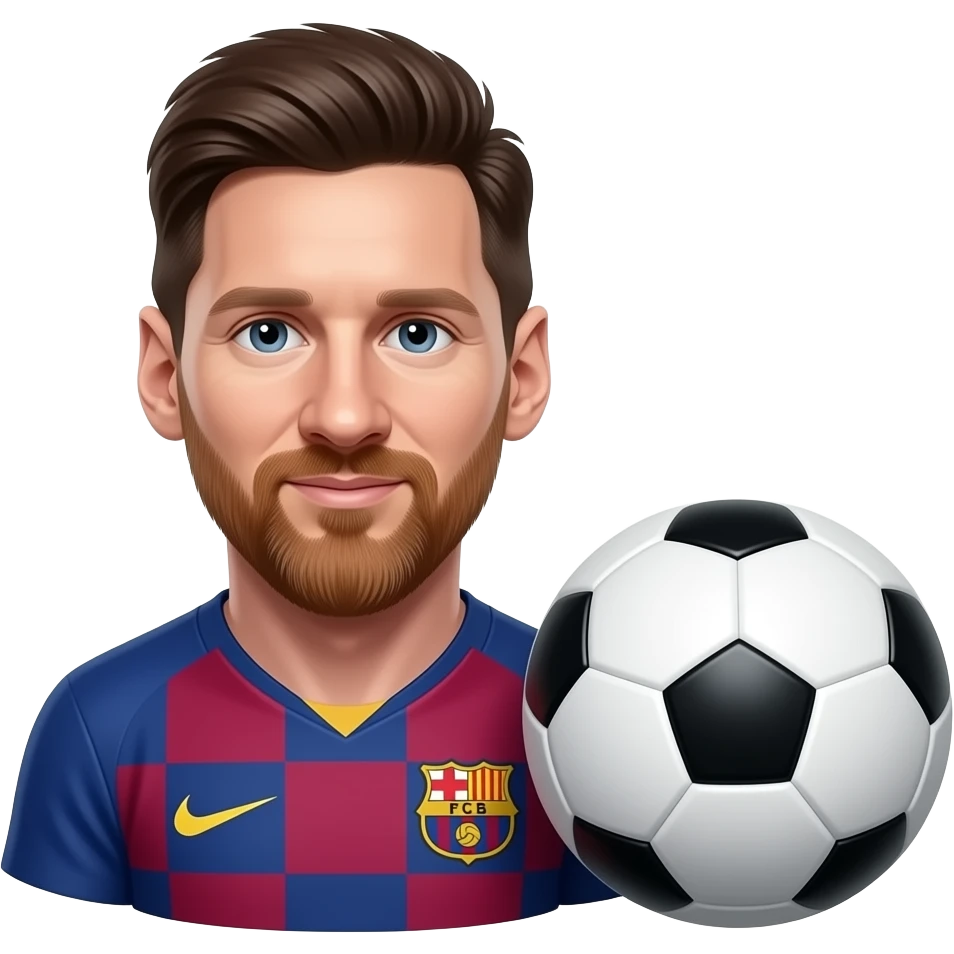 Messi emoji, Barca jersey, one big full ball on right side emoji