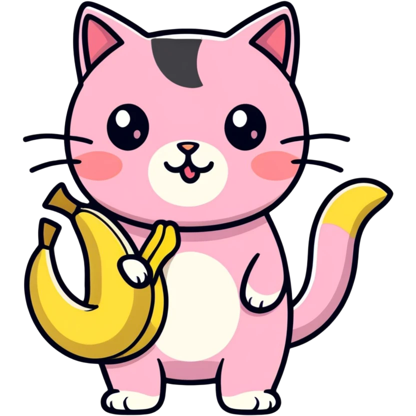 A pink cat with a banana in its mouth emoji