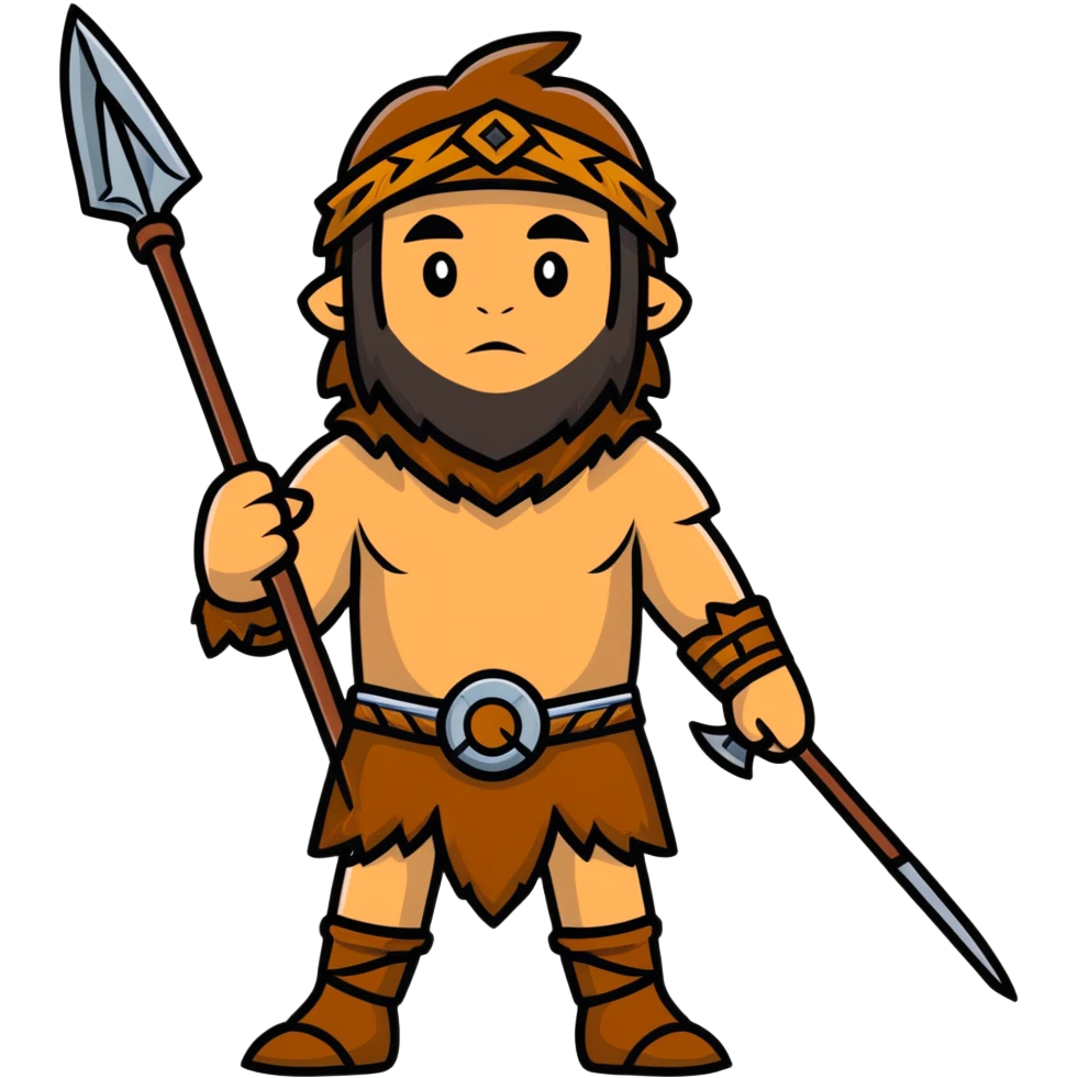 Cro-Magnon human hunter with spear and fur clothing emoji