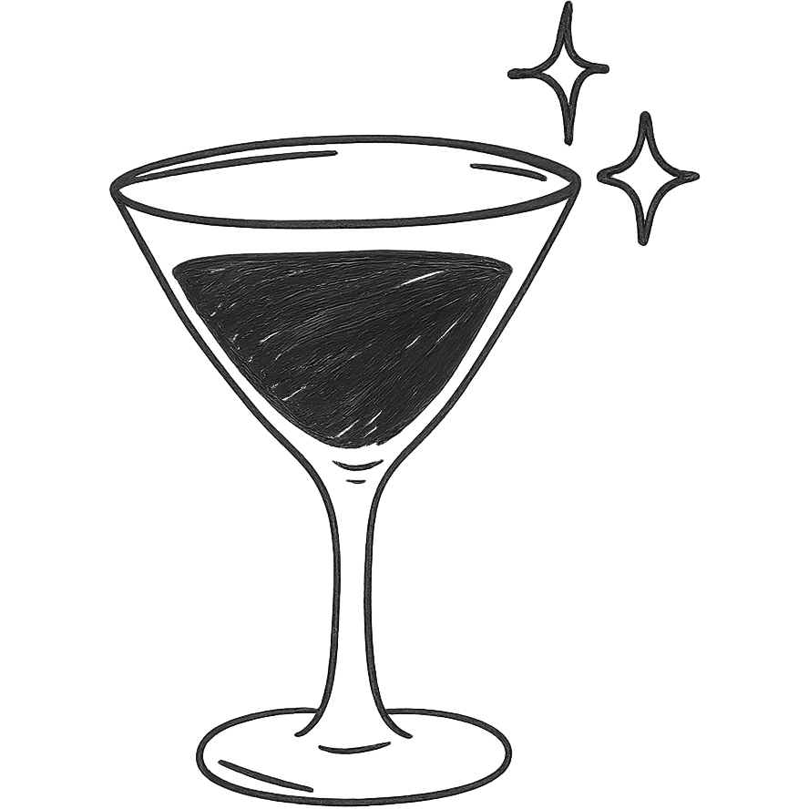 cocktail glass with burgundy drink and a sparkling effect, hand drawn style emoji