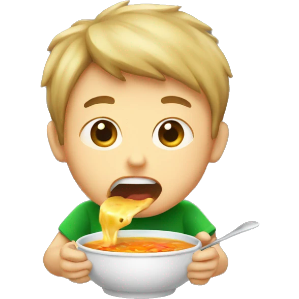 A boy eats disgusting soup emoji