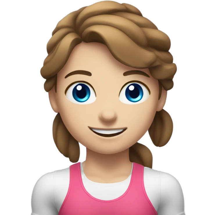 smiling girl weightlifting a barbell with fair skin, brown hair, and blue eyes emoji