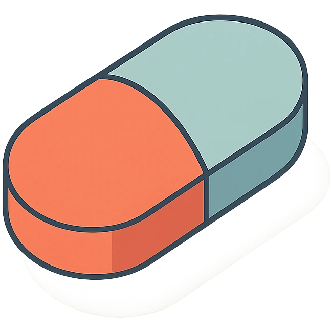 oval capsule, 2D isometric style, minimalist background, detailed, soft shadows and highlights, transparent background emoji