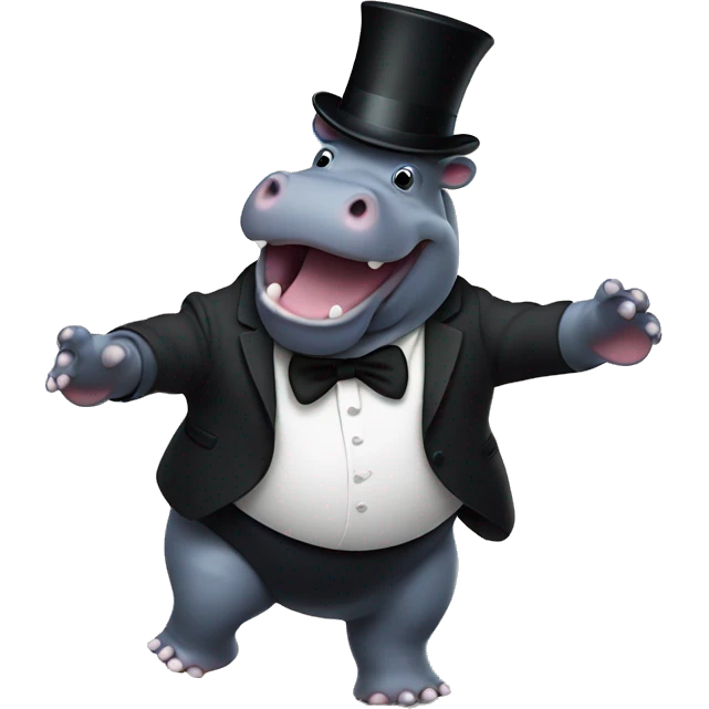 Hippo in a top hat dancing emoji