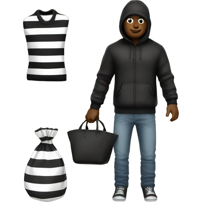 thief black and white striped beanie and outfit money bag emoji