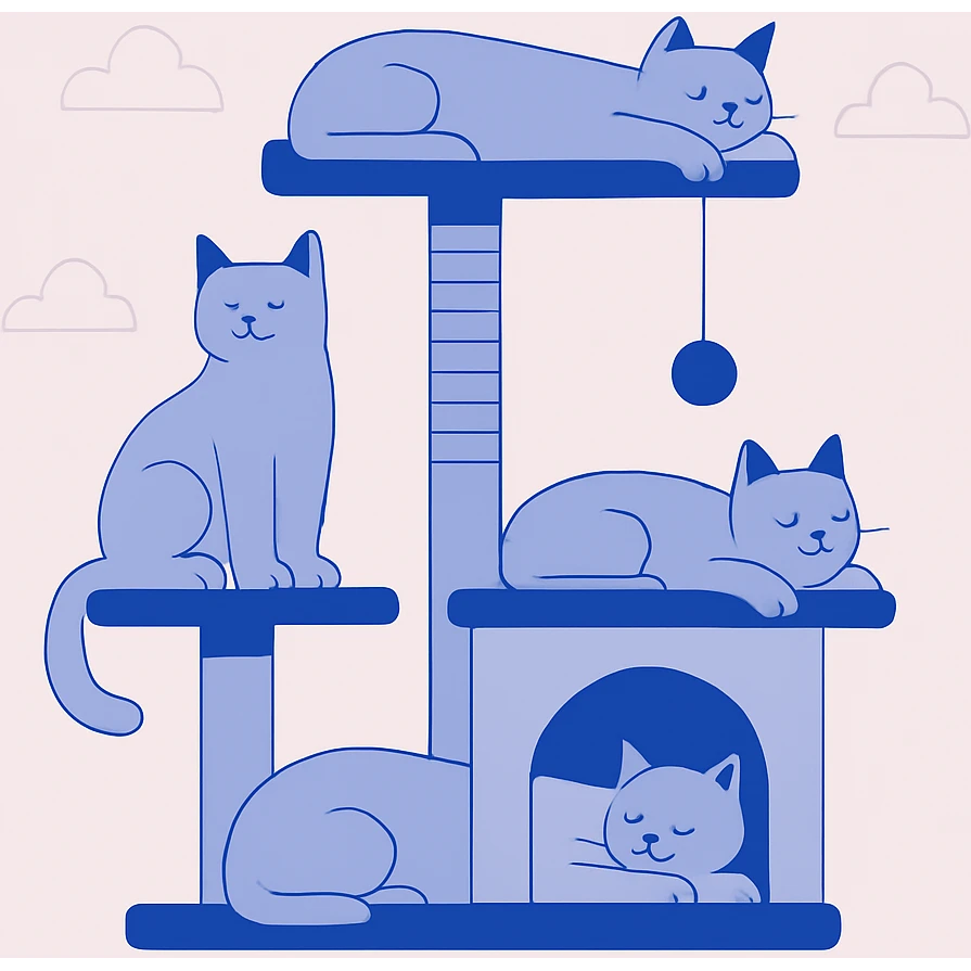 cats relaxing in a vertical playhouse emoji