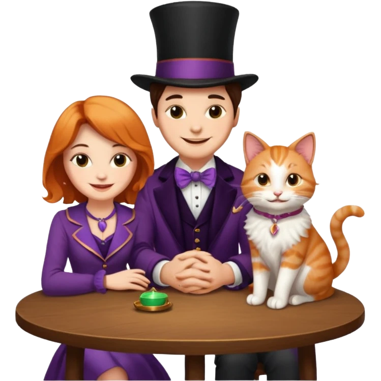 magician couple and their pet cat emoji