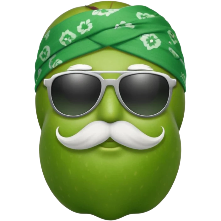 apple with white mustache and sunglasses and wearing bandana emoji