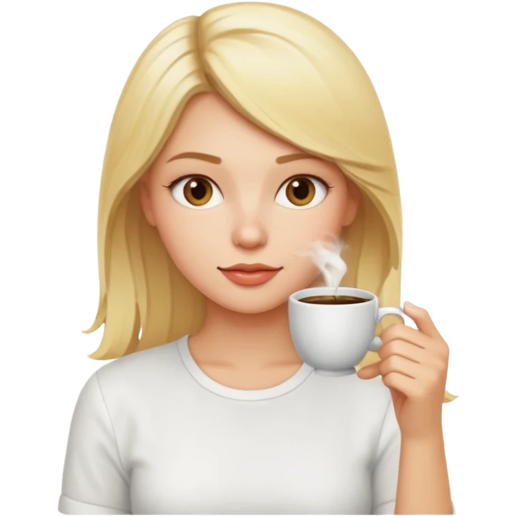 blonde girl in white shirt sipping coffee  emoji