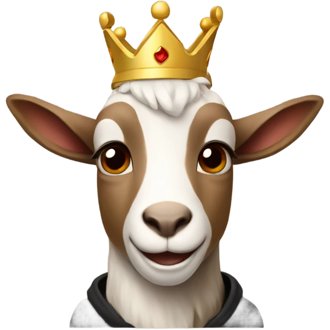 Goat wearing black hoodie and a royal crown brown eyes emoji