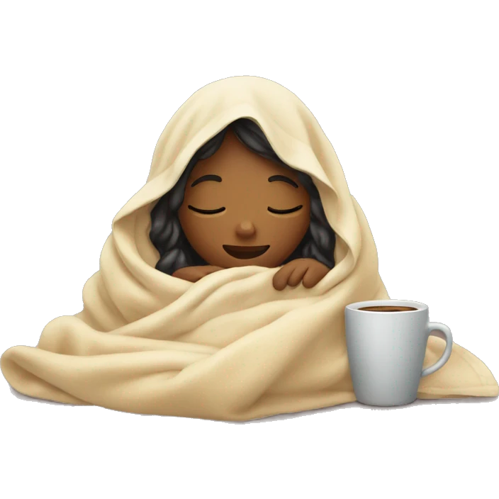 girl inside a blanket sipping coffee eyes closed emoji