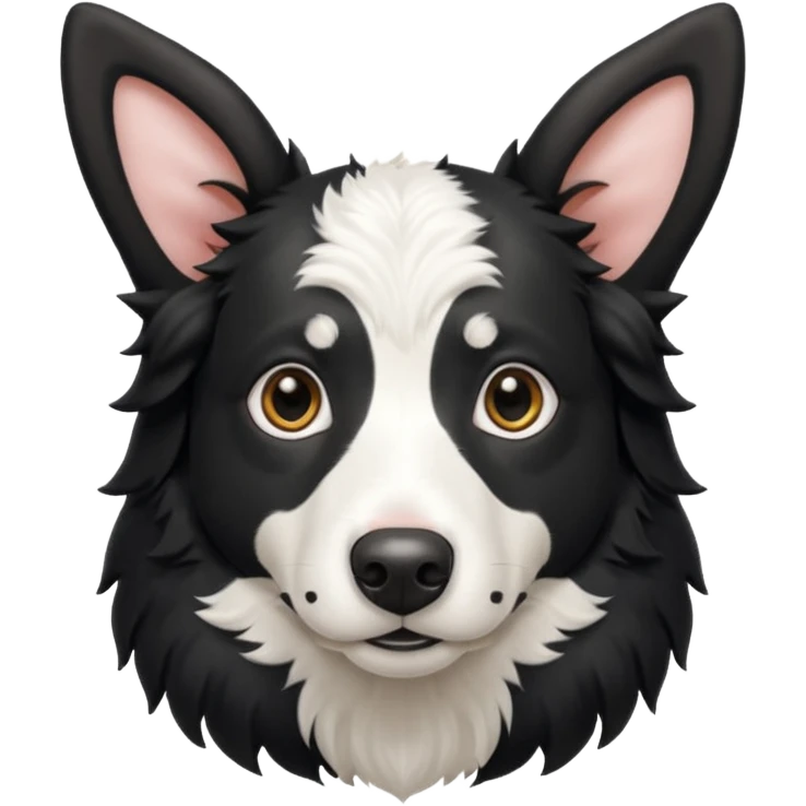 A black and white border collie has cow's horns. emoji