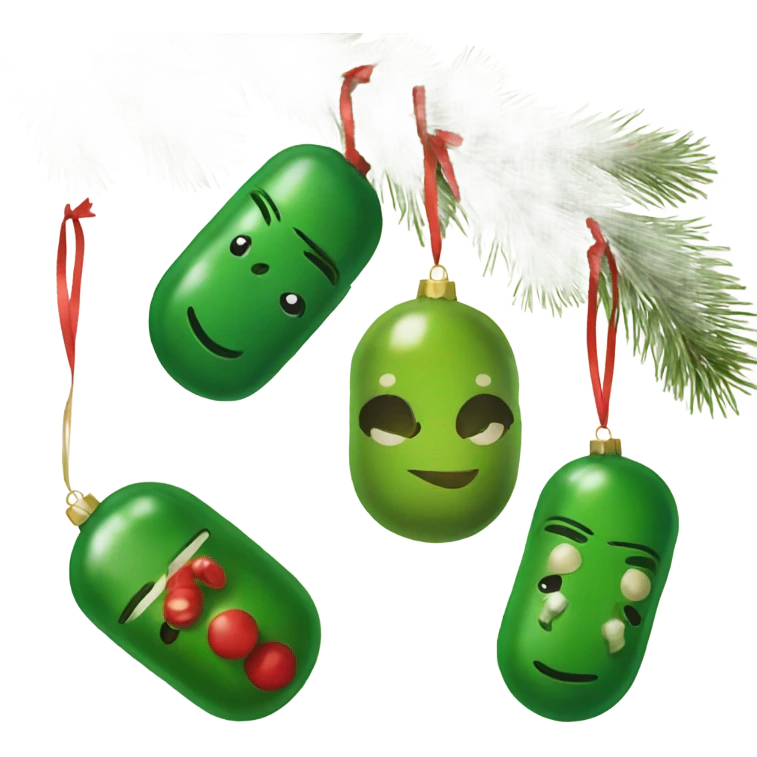 Vintage Christmas tree ornaments in shape of pickle  emoji