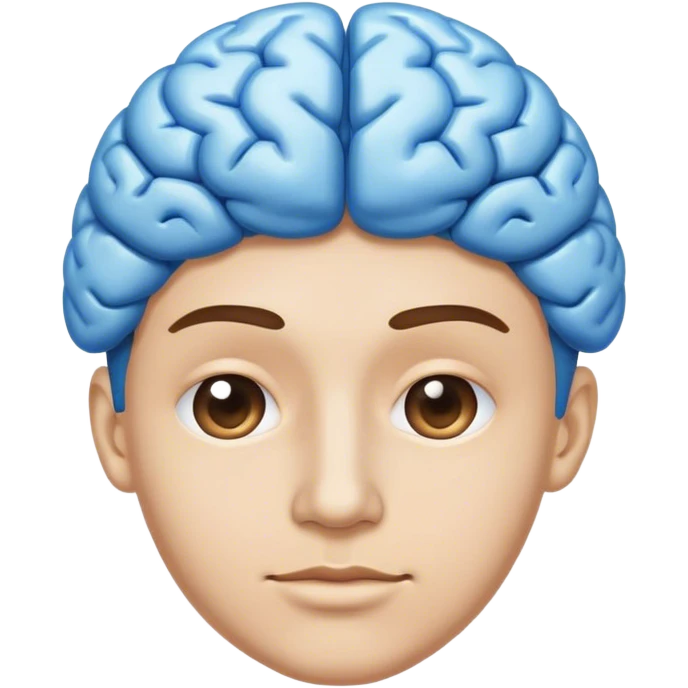 A real person face emoji and hair is a blue brain emoji