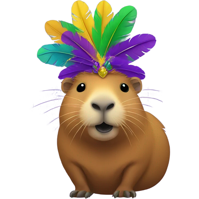 Capybara going to Mardi Gras feathers emoji
