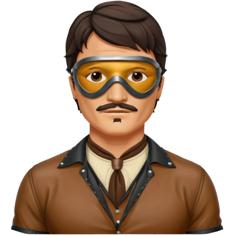 pedro pascal with leather eye mask and leather halter neck blouse emoji