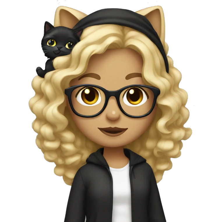 Girl medium blonde wavy hair glasses holding black cat emoji