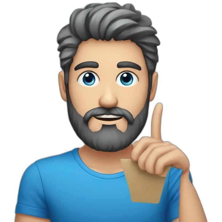 hombre ojos azules pelo gris barba de candado con paleta de colores en la mano emoji