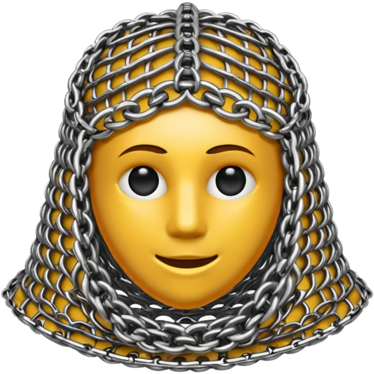 3D render of Medieval Coif, made of interlocking chainmail metal rings, wire mesh texture, visible holes and negative space, metallic silver and grey, high contrast shadows, Apple emoji style, isolated on white background --v 6.0. emoji