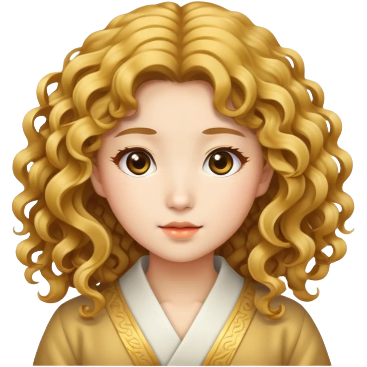 Japanese girl with big golden wavy curly hair emoji