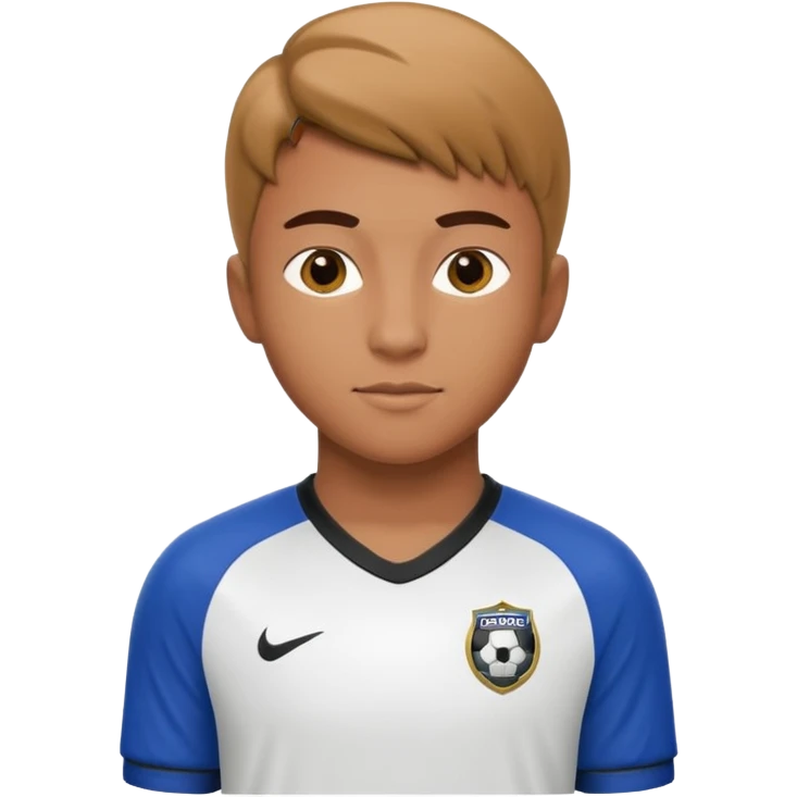 Apple iOS emoji style 19-20 year old soccer player standing front view, glossy 3D, stadium lights emoji
