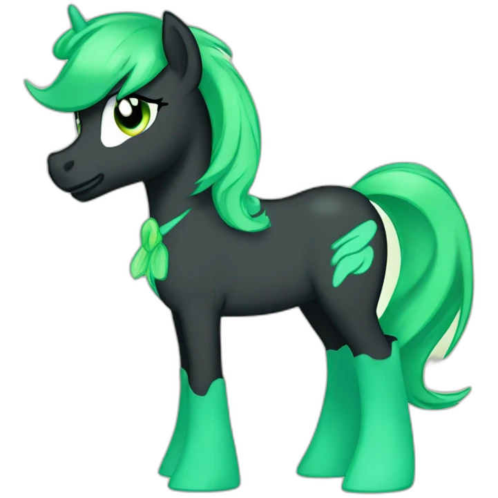 green filly from equestria with a black dishevelead mane emoji