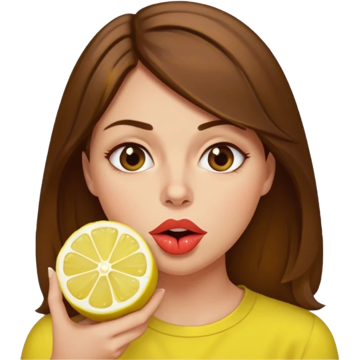 brownhaired woman eating lemon emoji