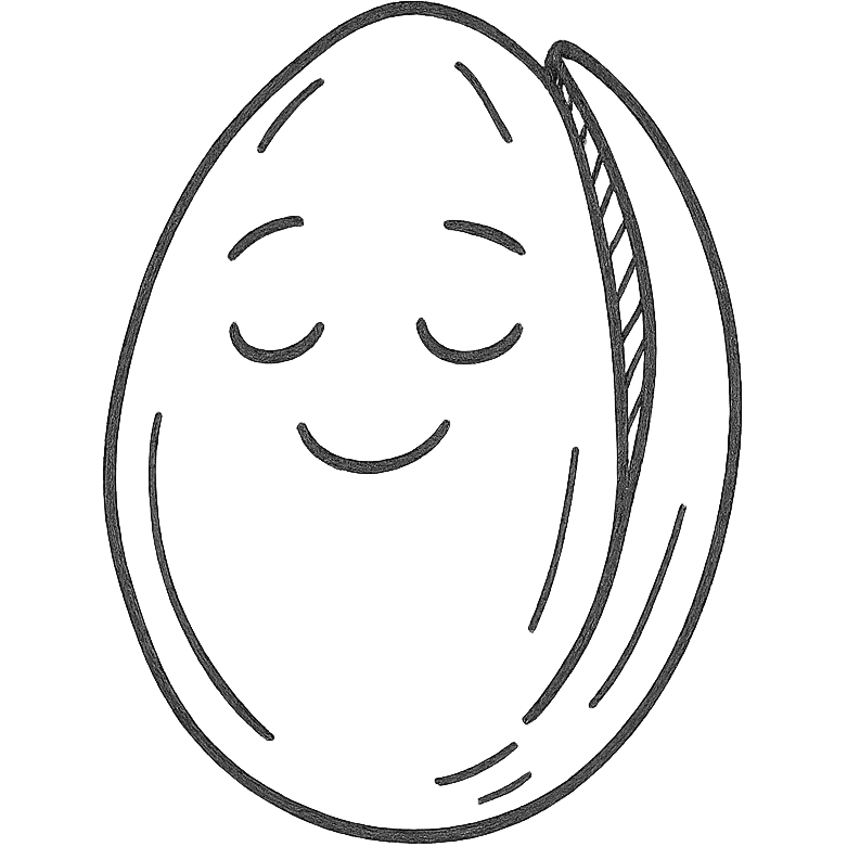 pistachio with a chill expression, hand drawn outline style emoji