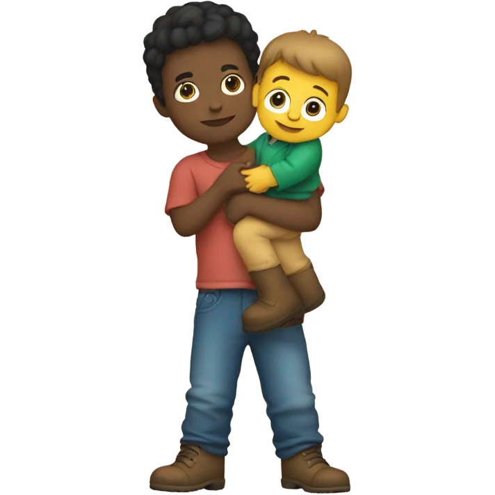 Kid holding a kid as a boot emoji
