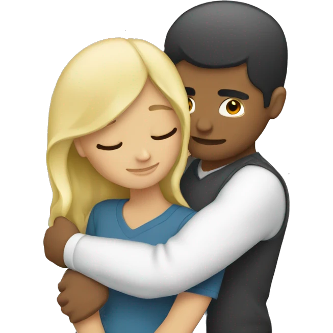 Blonde girl hugging Hispanic guy emoji