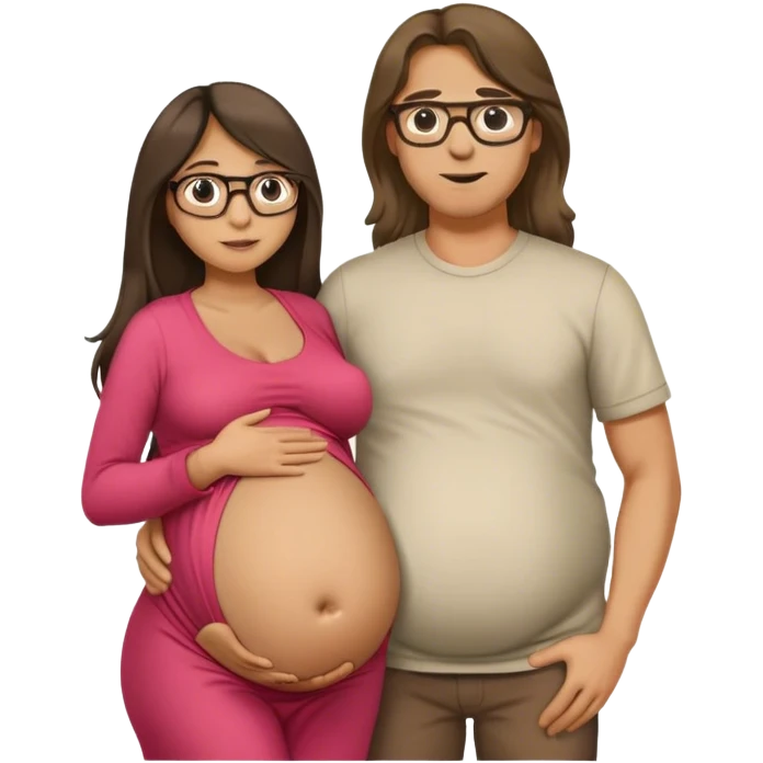 He's a long-haired guy with glasses, but she's pregnant. Let him hold it with his hand, let him look from the side emoji