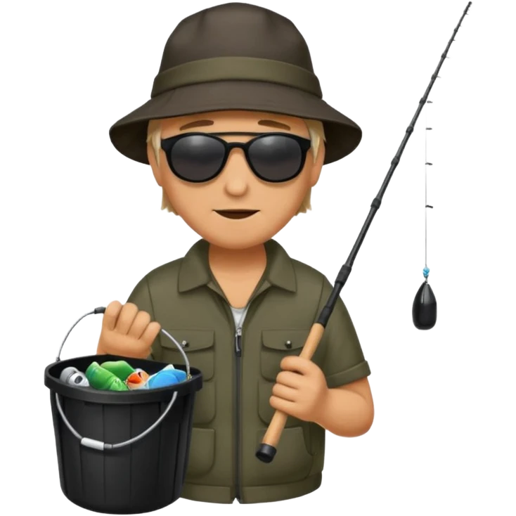 man fishing, caught trash bag on rod emoji