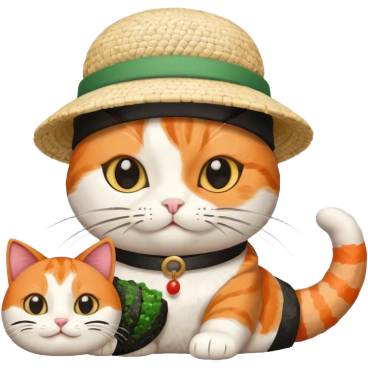 cat wearing a hat made out of sushi emoji