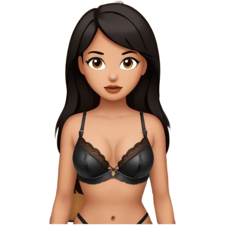 Lingerie made of pieces of wood and leather; bdsm-style, dark haired model emoji